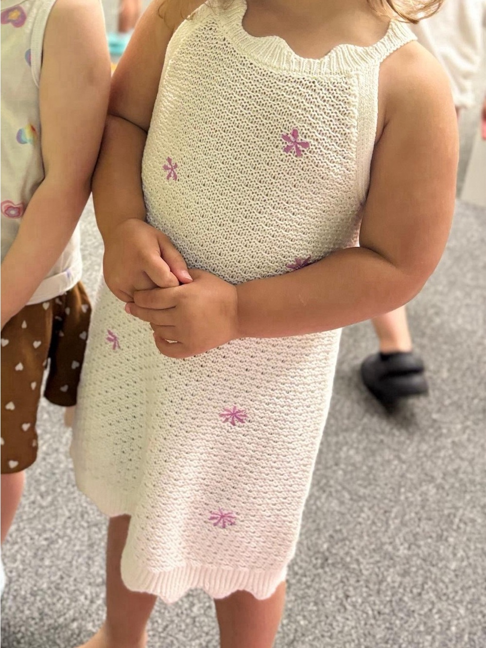 3/$25 Old Navy | White Knit Dress with Pink Flower Accents